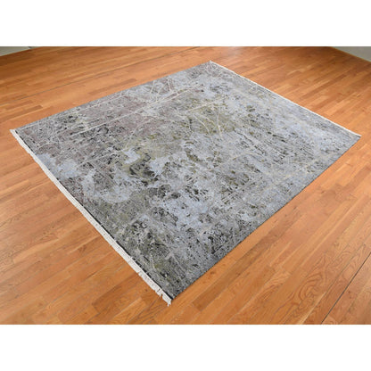 Modern and Contemporary Wool & Silk Hand Knotted Rug Grey No Border 8.0X10.1 -O087046
