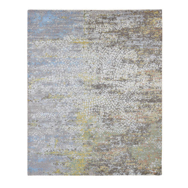 Modern and Contemporary Wool & Silk Hand Knotted Rug Ivory No Border 8.1X10.1 -O087047