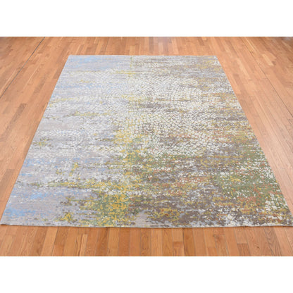 Modern and Contemporary Wool & Silk Hand Knotted Rug Ivory No Border 8.1X10.1 -O087047