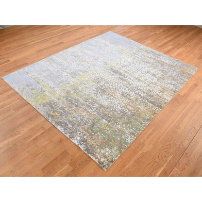 Modern and Contemporary Wool & Silk Hand Knotted Rug Ivory No Border 8.1X10.1 -O087047
