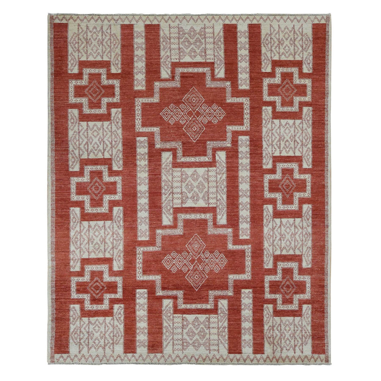 Red 8'1" x 10'0" Oushak And Peshawar Hand knotted Wool Rug - Sku: O087048
