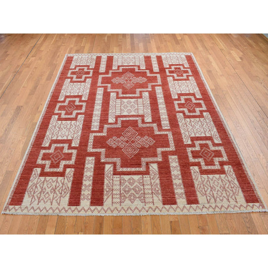 Oushak And Peshawar Wool Hand Knotted Rug Red No Border 8.1X10.0 -O087048