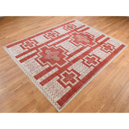Oushak And Peshawar Wool Hand Knotted Rug Red No Border 8.1X10.0 -O087048