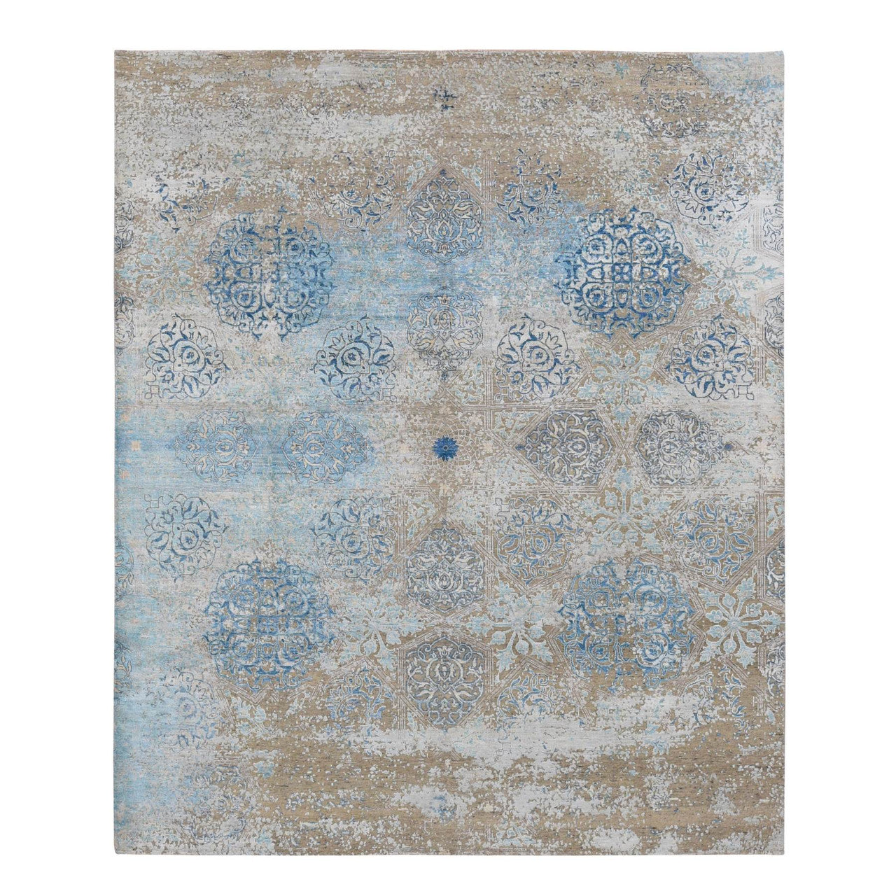 Brown 8'1" x 9'9" Transitional Hand knotted Wool/Silk Rug - Sku: O087054