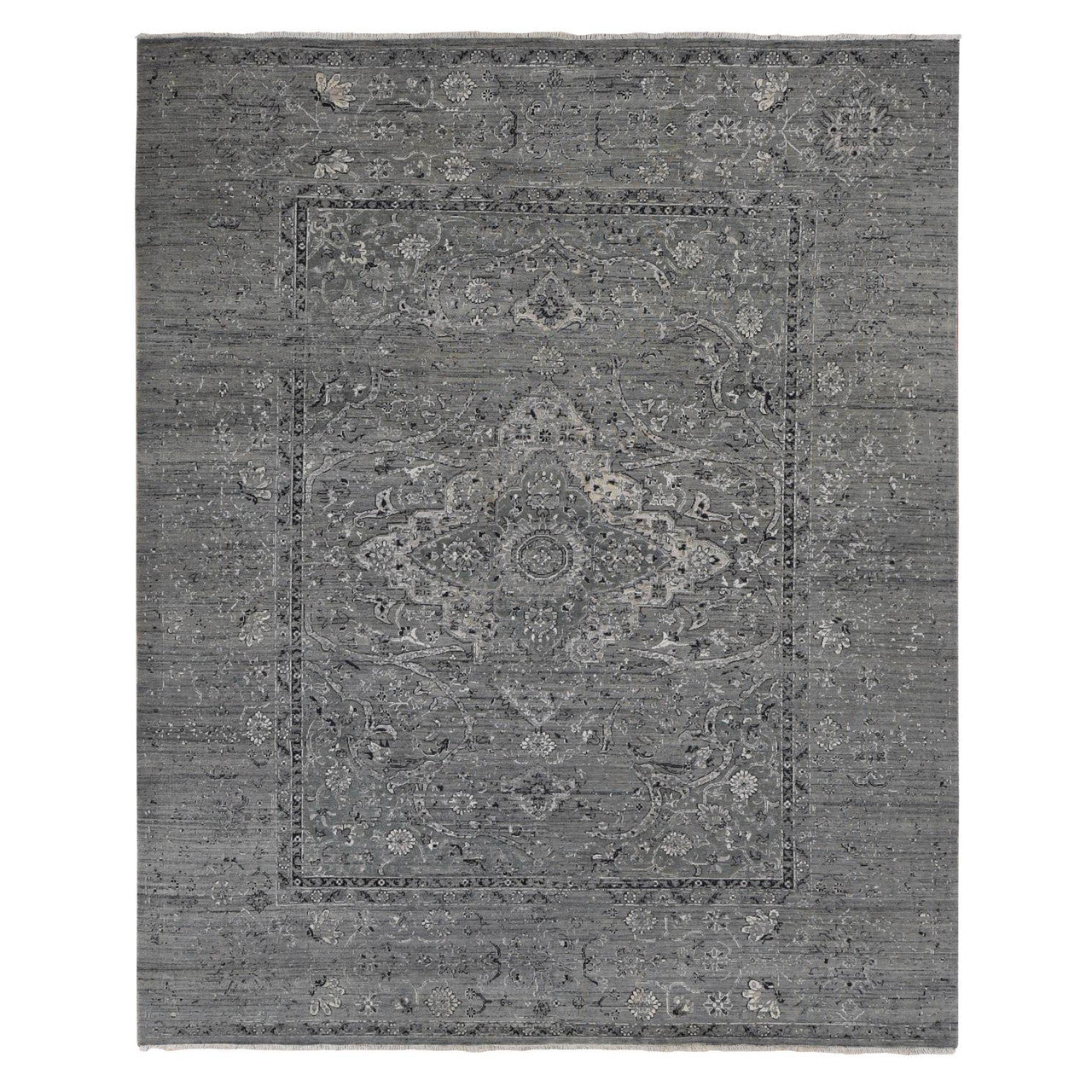 Gray 8'3" x 10'1" Transitional Hand knotted Wool/Silk Rug - Sku: O087055