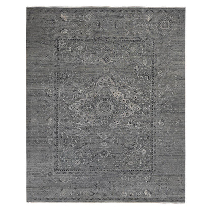 Transitional Wool & Silk Hand Knotted Rug Grey Gray 8.3X10.1 -O087055