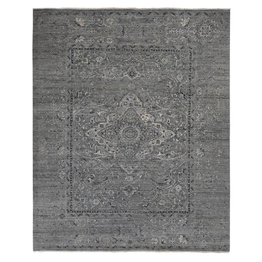 Transitional Wool & Silk Hand Knotted Rug Grey Gray 8.3X10.1 -O087055