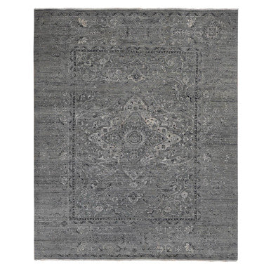 Transitional Wool & Silk Hand Knotted Rug Grey Gray 8.3X10.1 -O087055