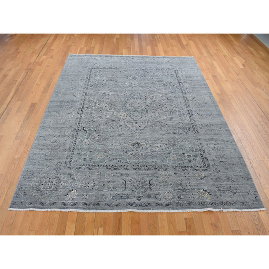 Transitional Wool & Silk Hand Knotted Rug Grey Gray 8.3X10.1 -O087055