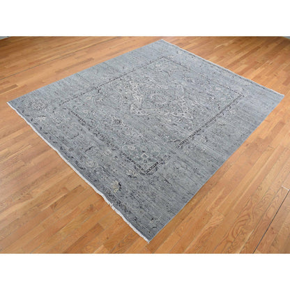 Transitional Wool & Silk Hand Knotted Rug Grey Gray 8.3X10.1 -O087055