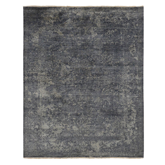 Modern and Contemporary Wool & Silk Hand Knotted Rug Grey No Border 8.0X10.0 -O087057