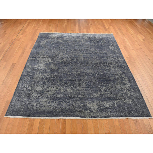 Modern and Contemporary Wool & Silk Hand Knotted Rug Grey No Border 8.0X10.0 -O087057