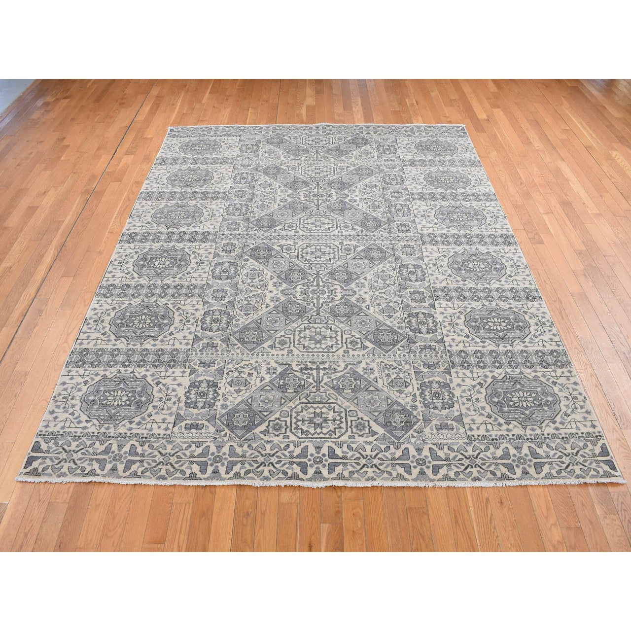 Gray 8'2" x 10'5" Mamluk Hand knotted Wool Rug - Sku: O087059