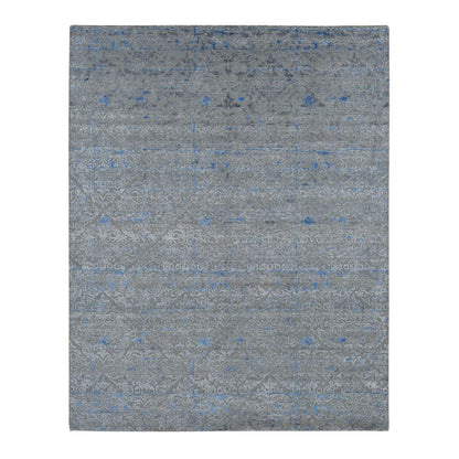 Modern and Contemporary Wool & Silk Hand Knotted Rug Grey No Border 7.10X10.2 -O087060