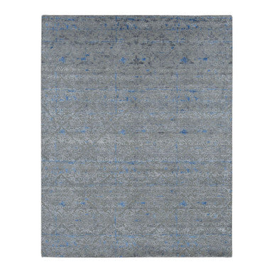 Modern and Contemporary Wool & Silk Hand Knotted Rug Grey No Border 7.10X10.2 -O087060