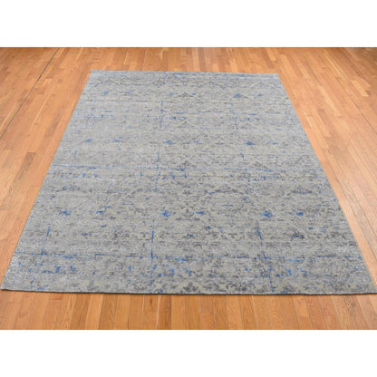 Modern and Contemporary Wool & Silk Hand Knotted Rug Grey No Border 7.10X10.2 -O087060