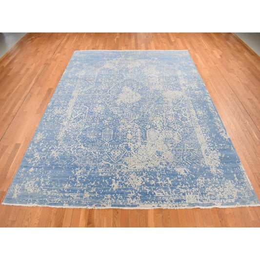 Transitional Wool & Silk Hand Knotted Rug Blue Blue 9.2X12.1 -O087063
