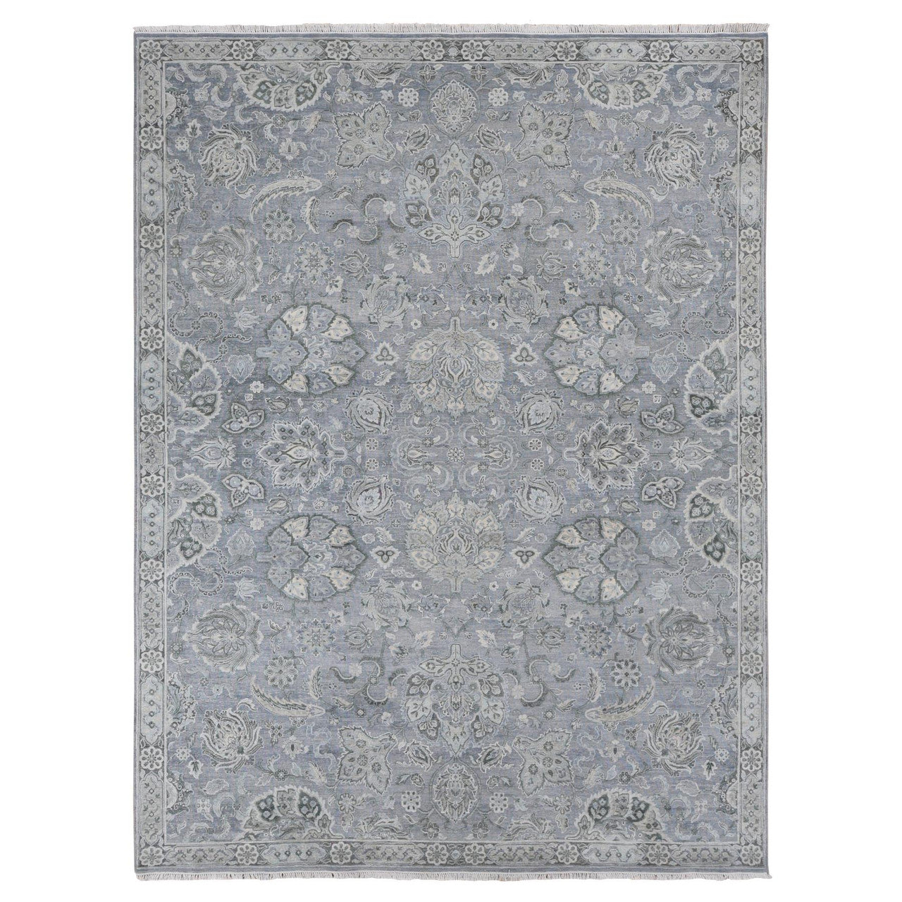 Gray 9'0" x 12'0" Oushak And Peshawar Hand knotted Wool/Silk Rug - Sku: O087065