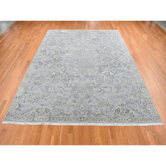 Oushak And Peshawar Wool & Silk Hand Knotted Rug Grey Gray 9.0X12.0 -O087065