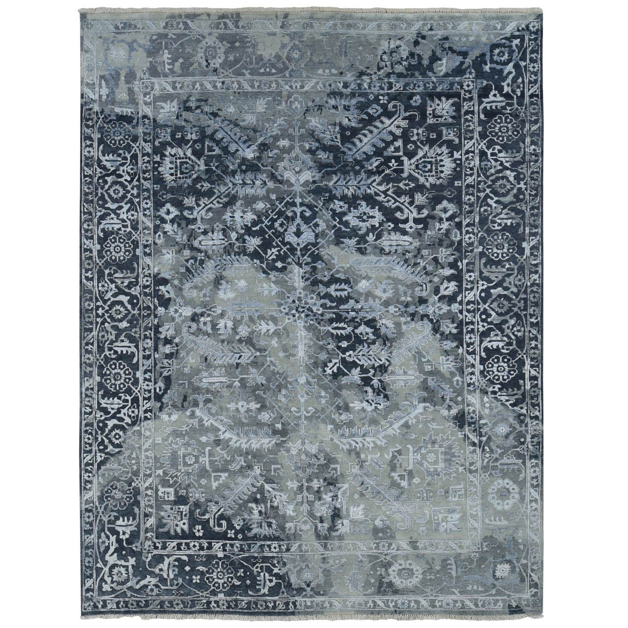 Gray 9'0" x 11'10" Transitional Hand knotted Wool/Silk Rug - Sku: O087068