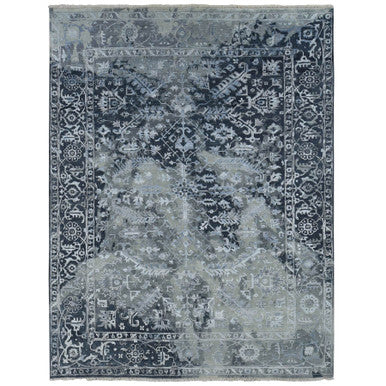 Transitional Wool & Silk Hand Knotted Rug Grey Gray 9.0X11.10 -O087068