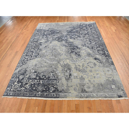 Transitional Wool & Silk Hand Knotted Rug Grey Gray 9.0X11.10 -O087068