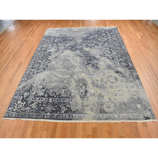 Transitional Wool & Silk Hand Knotted Rug Grey Gray 9.0X11.10 -O087068