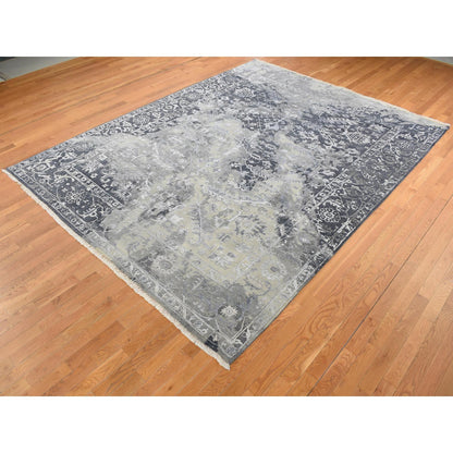 Transitional Wool & Silk Hand Knotted Rug Grey Gray 9.0X11.10 -O087068
