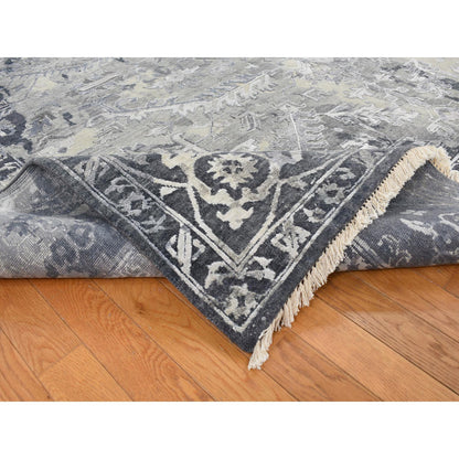 Transitional Wool & Silk Hand Knotted Rug Grey Gray 9.0X11.10 -O087068