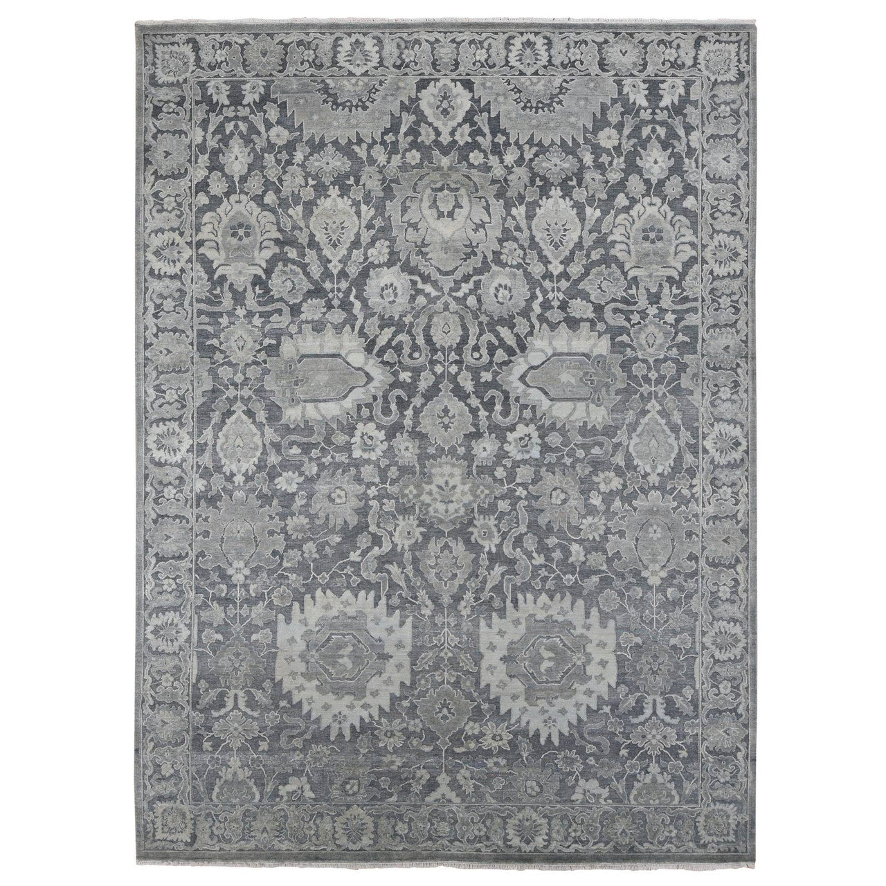 Gray 9'0" x 12'4" Oushak And Peshawar Hand knotted Wool/Silk Rug - Sku: O087070