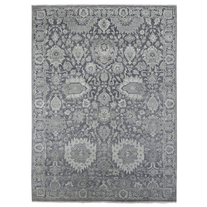 Oushak And Peshawar Wool & Silk Hand Knotted Rug Grey Gray 9.0X12.4 -O087070