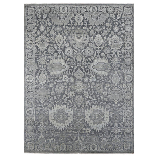 Oushak And Peshawar Wool & Silk Hand Knotted Rug Grey Gray 9.0X12.4 -O087070