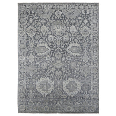 Oushak And Peshawar Wool & Silk Hand Knotted Rug Grey Gray 9.0X12.4 -O087070