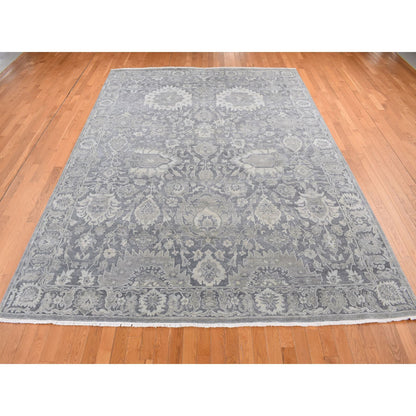 Oushak And Peshawar Wool & Silk Hand Knotted Rug Grey Gray 9.0X12.4 -O087070