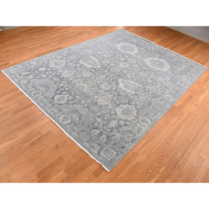 Oushak And Peshawar Wool & Silk Hand Knotted Rug Grey Gray 9.0X12.4 -O087070