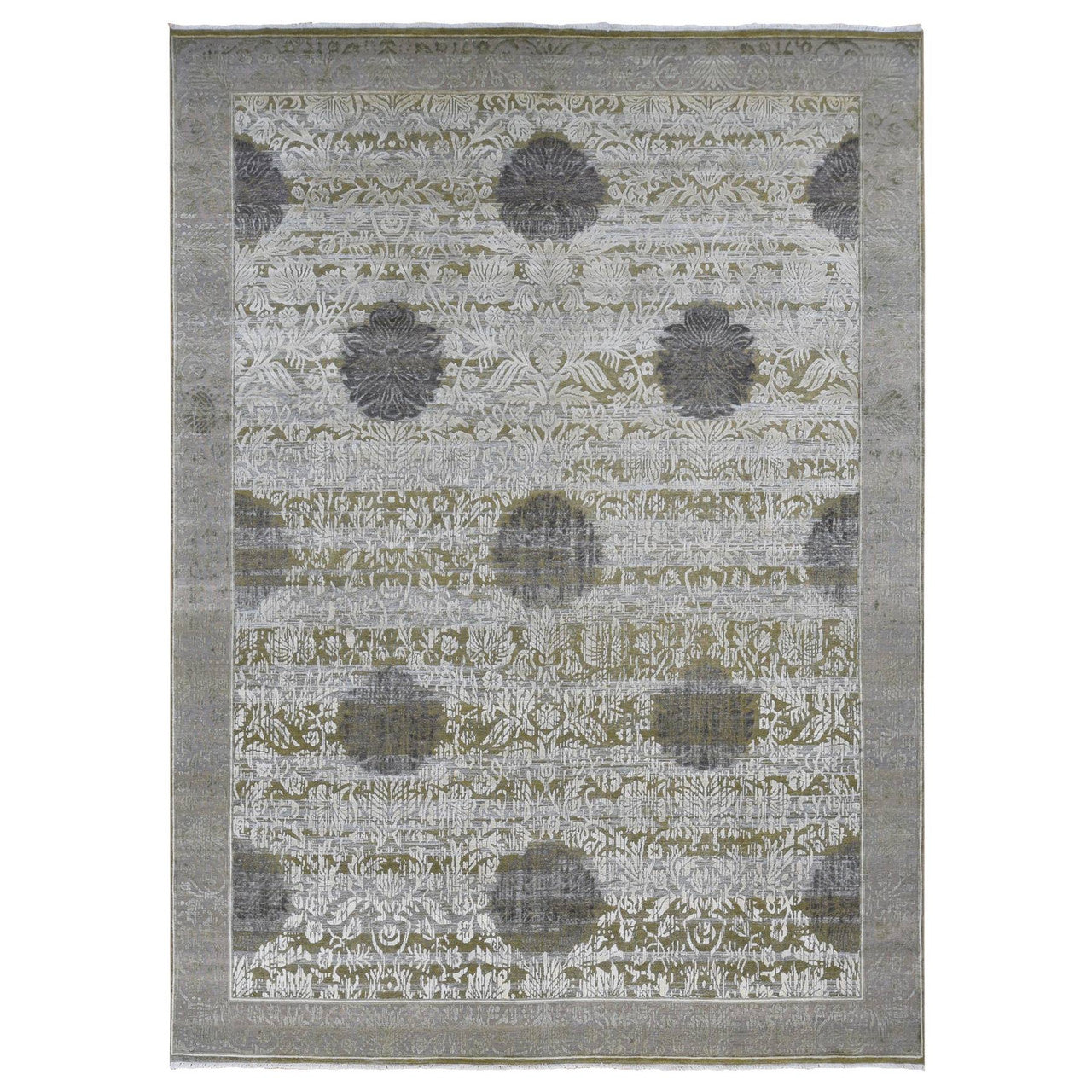 Green 8'9" x 12'1" and Hand knotted Wool/Silk Rug - Sku: O087071