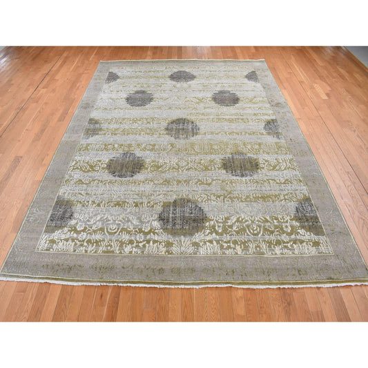 Wool and Silk Wool & Silk Hand Knotted Rug Green Gray 8.9X12.1 -O087071