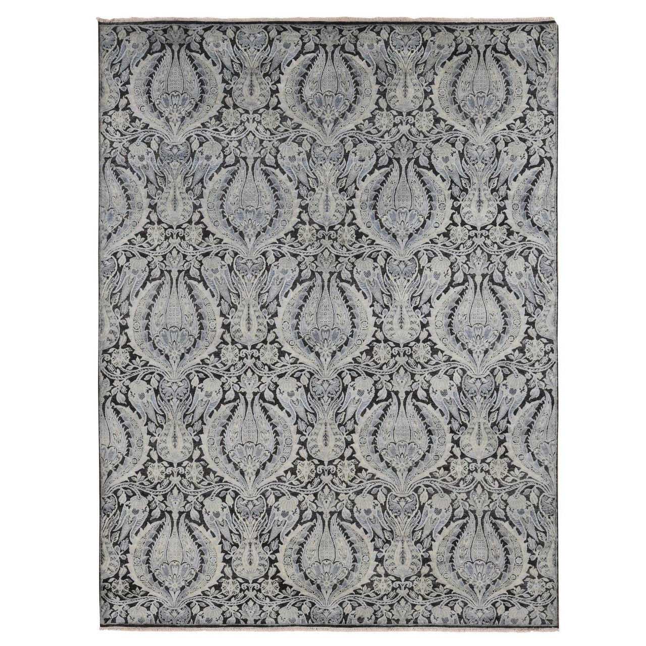 Gray 9'0" x 12'2" and Hand knotted Wool/Silk Rug - Sku: O087072
