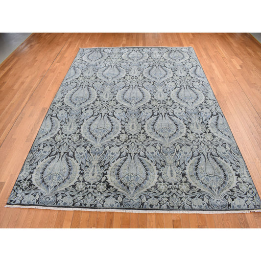 Wool and Silk Wool & Silk Hand Knotted Rug Grey No Border 9.0X12.2 -O087072