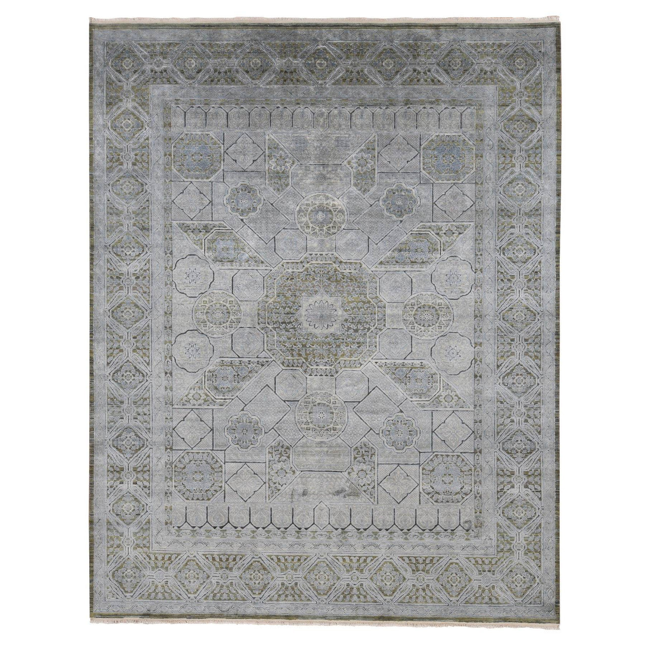 Gray 9'0" x 11'7" Mamluk Hand knotted Wool/Silk Rug - Sku: O087075