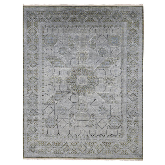 Mamluk Wool & Silk Hand Knotted Rug Grey Gray 9.0X11.7 -O087075