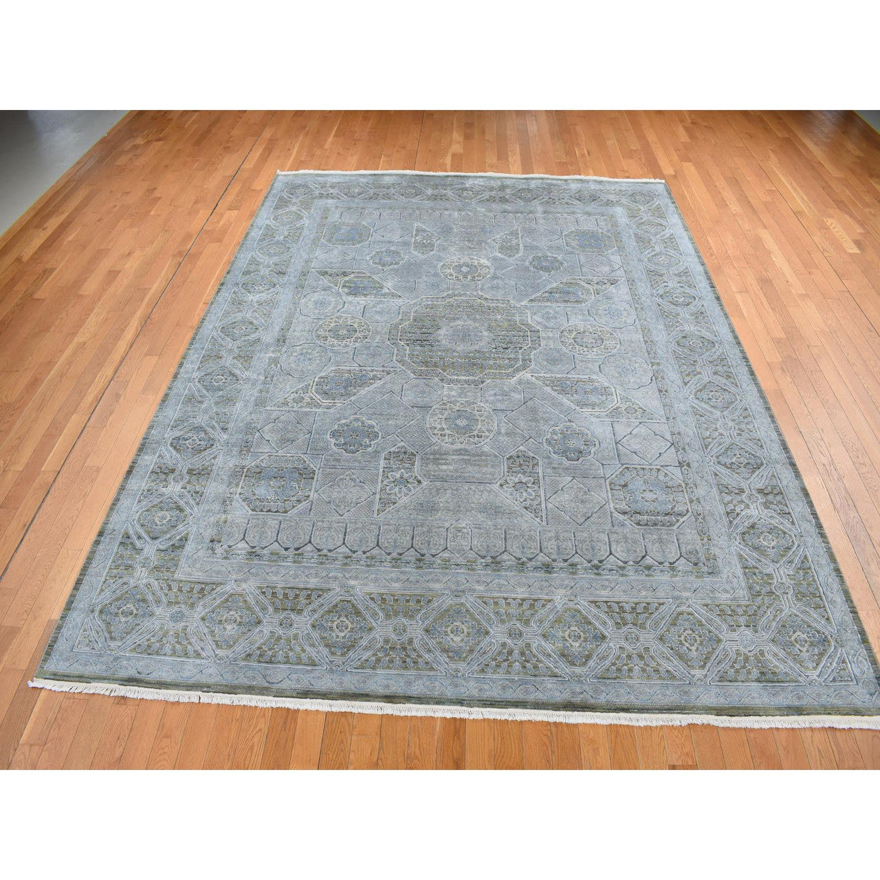 Gray 9'0" x 11'7" Mamluk Hand knotted Wool/Silk Rug - Sku: O087075