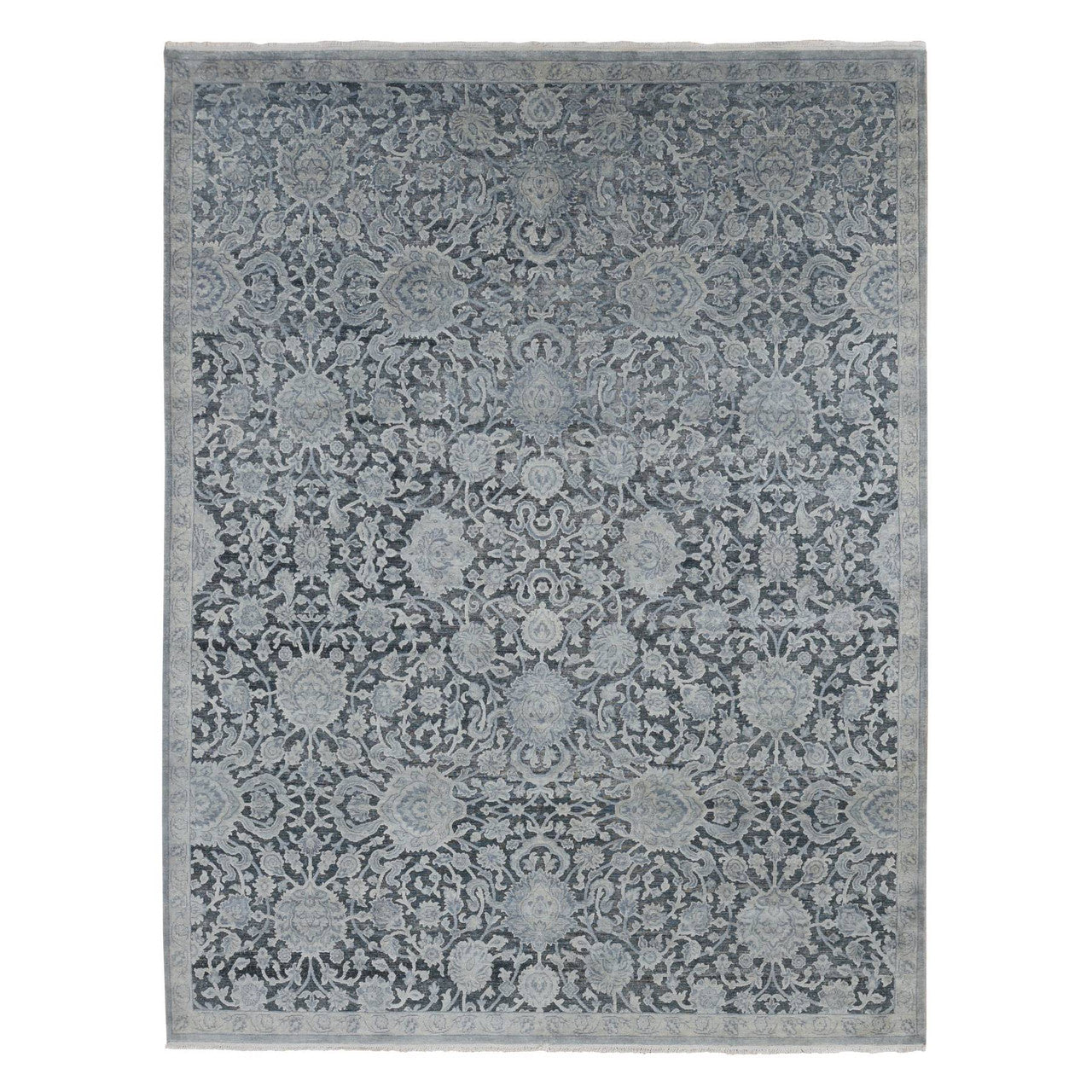 Gray 9'0" x 11'8" Oushak And Peshawar Hand knotted Wool/Silk Rug - Sku: O087076