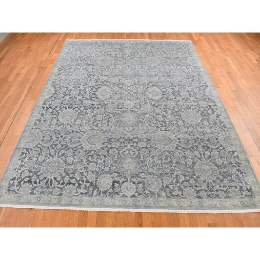 Oushak And Peshawar Wool & Silk Hand Knotted Rug Grey Gray 9.0X11.8 -O087076