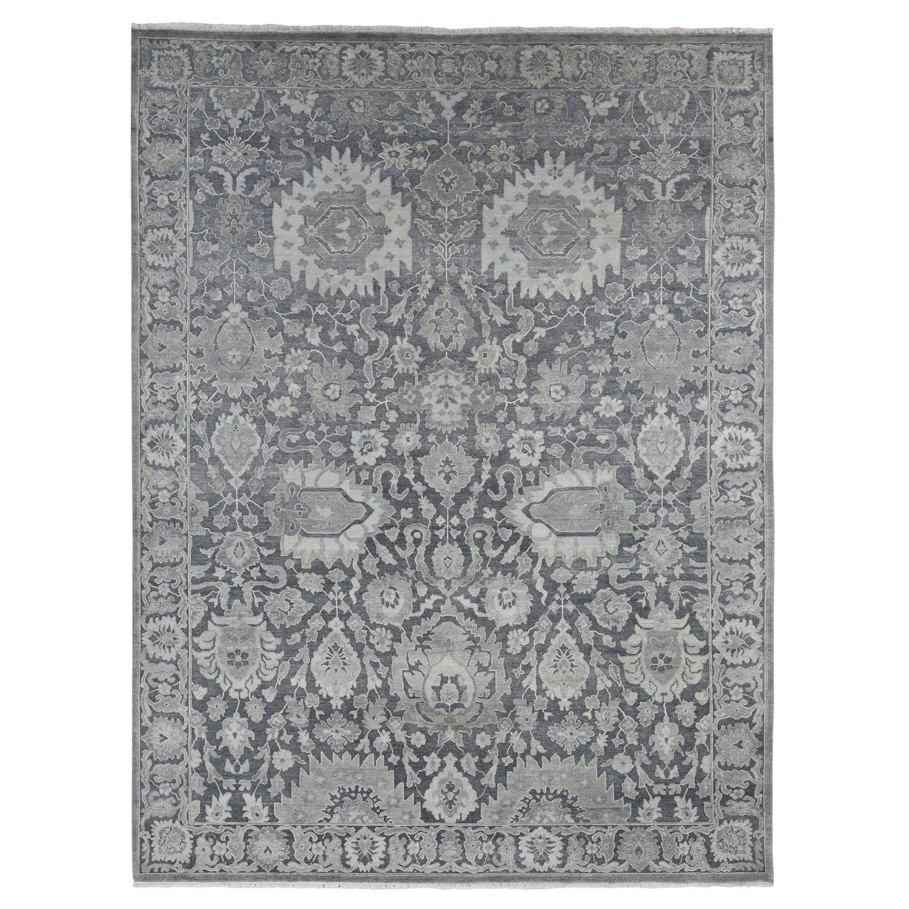 Gray 9'0" x 11'10" Oushak And Peshawar Hand knotted Wool/Silk Rug - Sku: O087078