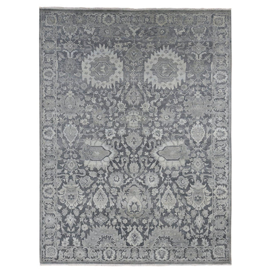 Oushak And Peshawar Wool & Silk Hand Knotted Rug Grey Gray 9.0X11.10 -O087078