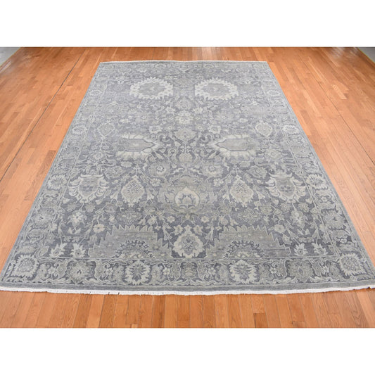 Oushak And Peshawar Wool & Silk Hand Knotted Rug Grey Gray 9.0X11.10 -O087078