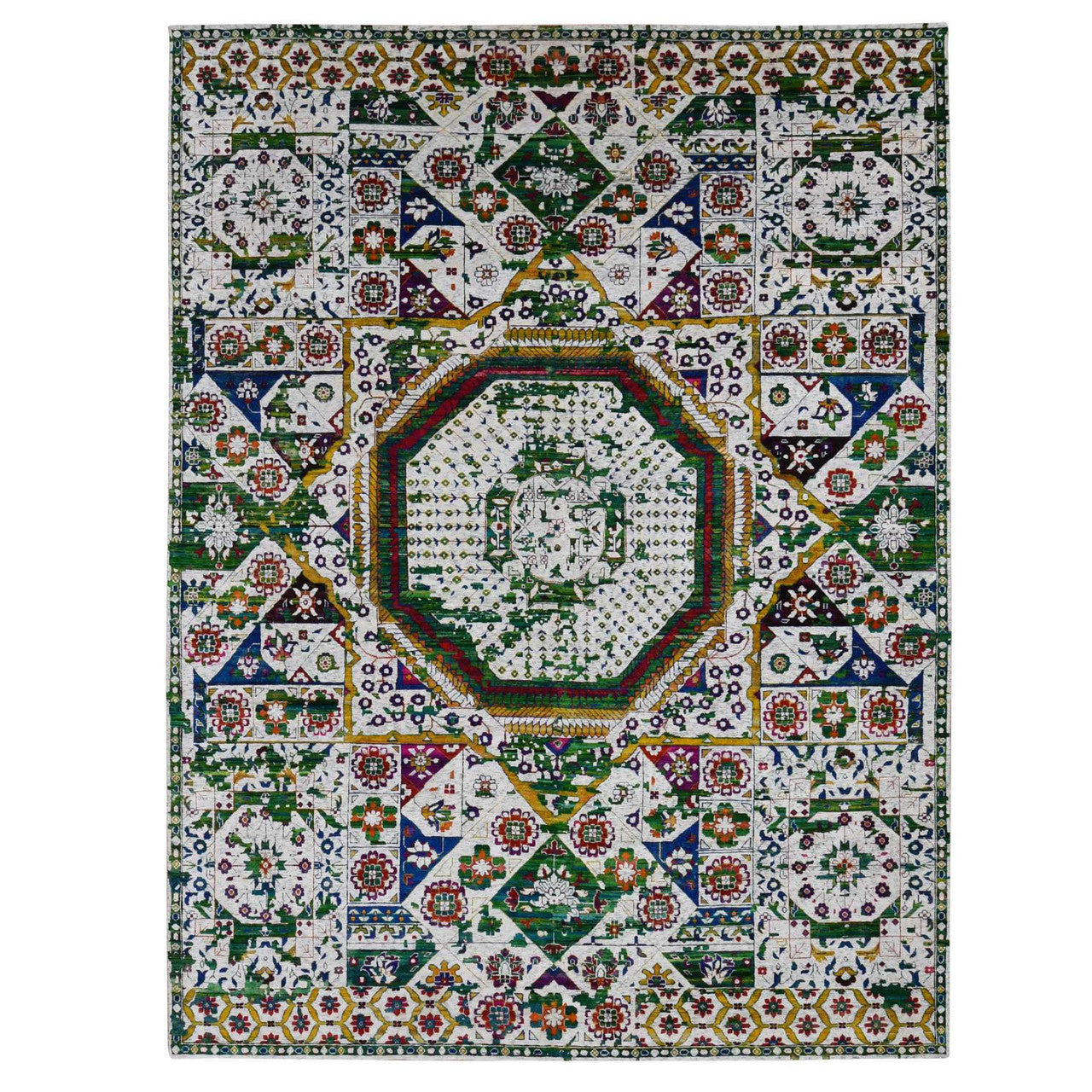 Ivory 9'0" x 12'1" Mamluk & Sari Hand knotted Wool/Silk Rug - Sku: O087080