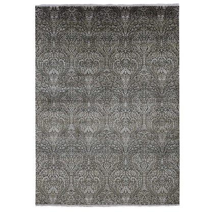 Modern and Contemporary Wool & Silk Hand Knotted Rug Grey No Border 8.8X12.3 -O087081