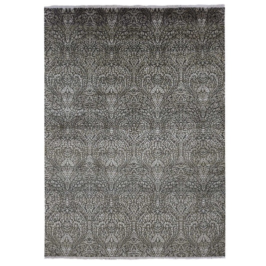 Modern and Contemporary Wool & Silk Hand Knotted Rug Grey No Border 8.8X12.3 -O087081